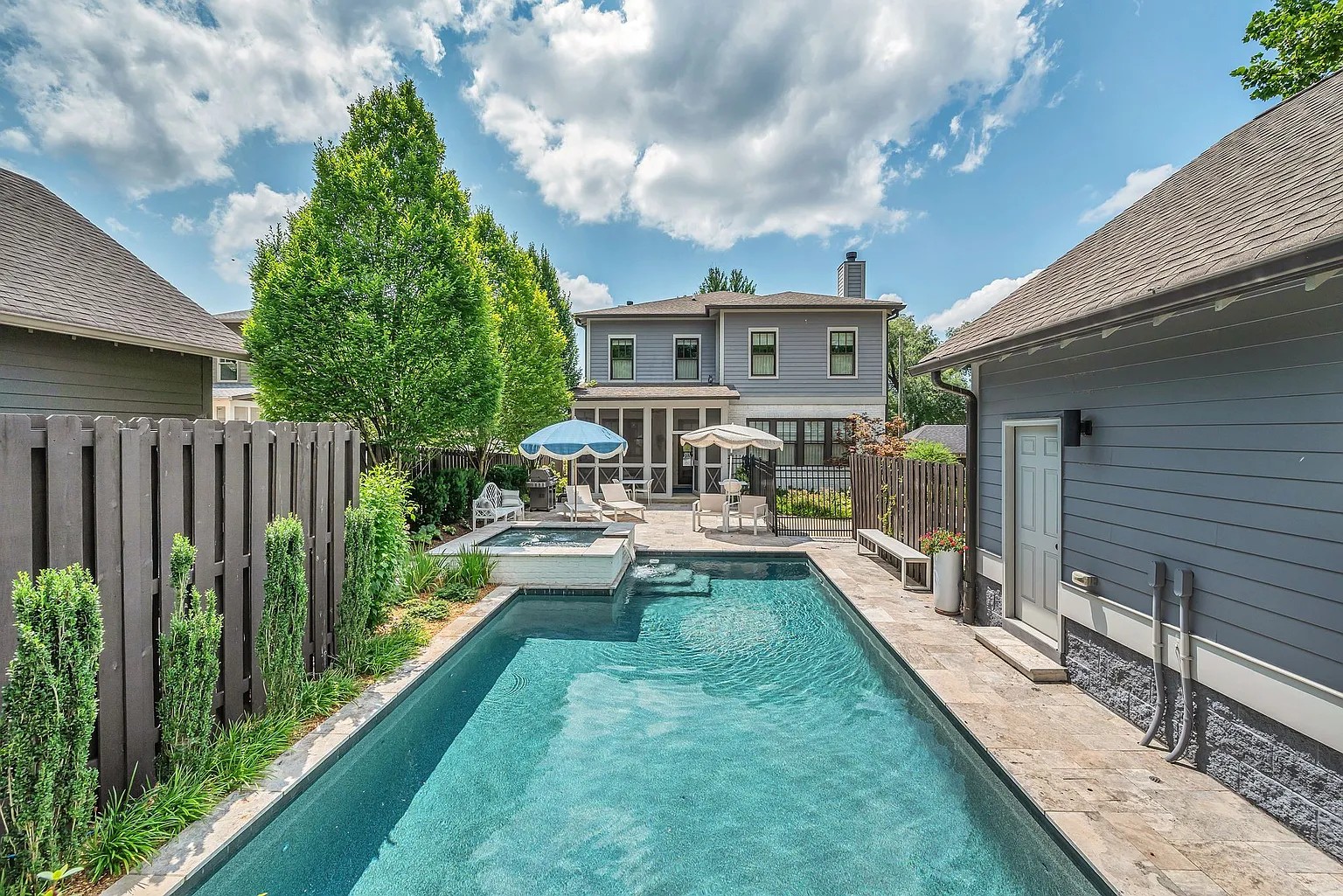 Clear blue residential pool serviced by West Meade Pools
